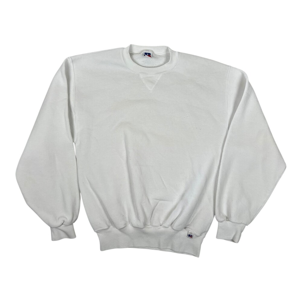 Vintage Russell Athletic White Blank Sweatshirt Mens Medium Fleece Mexico Made